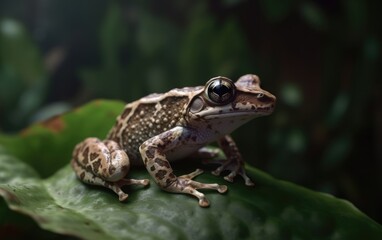 Fototapeta premium A frog or toad sits in a jungle background rainforest frog Generative AI