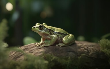 Fototapeta premium A frog or toad sits in a jungle background rainforest frog Generative AI