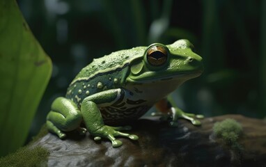 Fototapeta premium A frog or toad sits in a jungle background rainforest frog Generative AI
