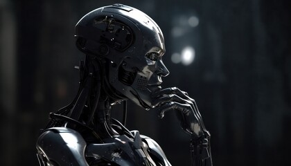 Naklejka premium Thinking detaile realistic robot. Generative AI