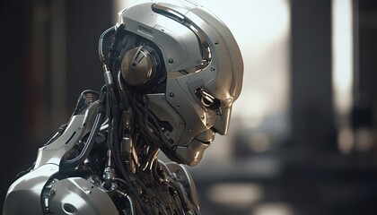 Fototapeta premium Thinking detaile realistic robot. Generative AI