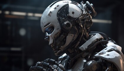 Fototapeta premium Thinking detaile realistic robot. Generative AI