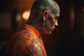 Prisoner in an Orange Suit sitting in prison. Generative Ai