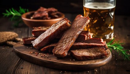 BBQ smoked ribs with a dark background. Generative AI