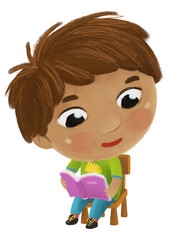 cartoon child kid boy pupil reading books learning childhood illustration