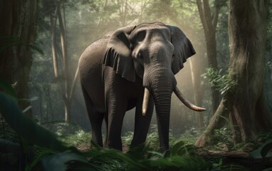 Fototapeta premium An elephant in the jungle background ai generated