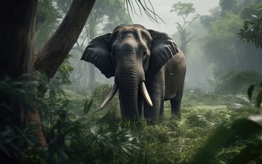 Fototapeta premium An elephant in the jungle background ai generated