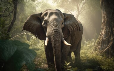 Fototapeta premium An elephant in the jungle background ai generated
