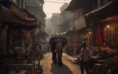 Obraz na płótnie Canvas An elephant walking on an Indian city elephant wallpaper Generative AI