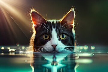 kot w wodzie - obrazy, fototapety, plakaty