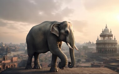 An elephant walking on an Indian city elephant wallpaper Generative AI