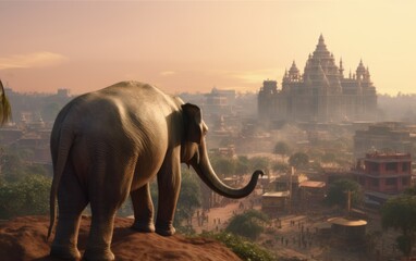 An elephant walking on an Indian city elephant wallpaper Generative AI