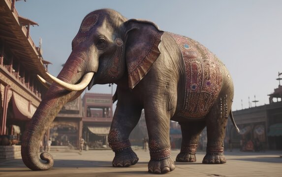 An elephant walking on an Indian city elephant wallpaper Generative AI