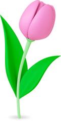 Flower tulip 3d decorative. Isolated floral graphic element, trendy plasticine imitation style. Vector nature icon for gift, ad or design