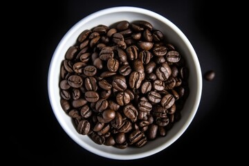 Fototapeta premium bowl filled with roasted coffee beans against a dark background. Generative AI