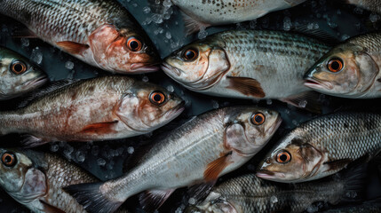Obraz premium Fresh Fish-Top Down View-Generative AI