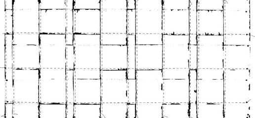 Monochrome texture composed of irregular graphic elements. Distressed uneven grunge background. Abstract vector illustration. Overlay for interesting effect and depth. Isolated on white background.