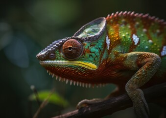 Fototapeta premium A Close-Up of a Colorful Chameleon. Generative AI. 