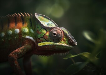 A Close-Up of a Colorful Chameleon. Generative AI. 
