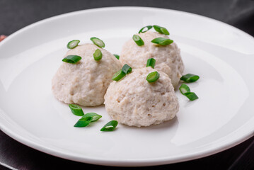 Delicious healthy steamed chicken cutlets or minced meatballs