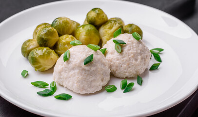 Delicious healthy steamed chicken cutlets or minced meatballs
