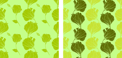 Simple. Seamless vector floral pattern. Tropical nature wrapping paper or textile design.Abstract boho plants seamless pattern neutral design. Flowers sketch. Silhouette. Delicate textile pattern. 