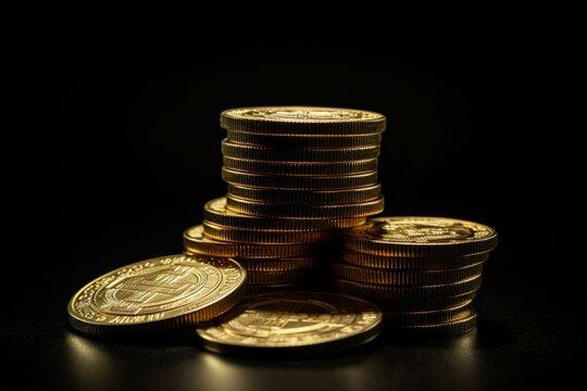 Isolated image of a stack of gold coins. Generative AI