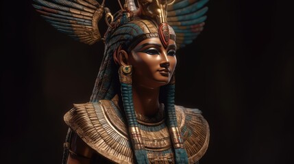 A statue of the goddess Isis is revered in ancient Egyptian museums. Generative AI