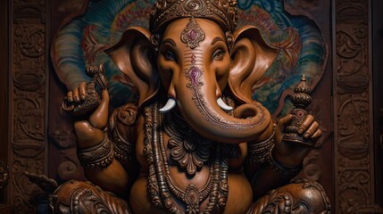 Fototapeta na wymiar A painted statue of the Hindu god Ganesha. Generative AI