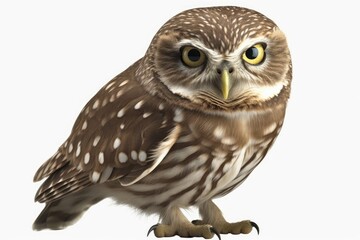 Majestic Brown and White Owl with Piercing Yellow Eyes. Generative AI