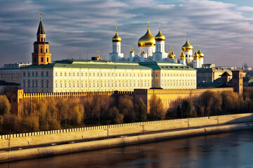 A Photograph of the Impressive and Imposing Kremlin at Sunset - generative ai