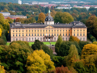 Large Exterior View of a German University Resembling the Impressive University of Bonn - generative ai