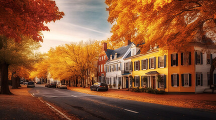 A Quaint Village in Fall Foliage - generative ai