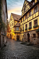 A Photograph of a Town Resembling Rothenburg ob der Tauber's Old Town with Warm Golden Light - generative ai