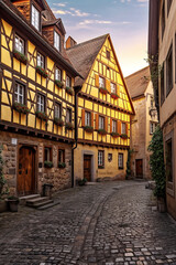 Fototapeta na wymiar A Photograph of a Town Resembling Rothenburg ob der Tauber's Old Town with Warm Golden Light - generative ai