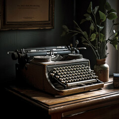 vintage typewriter on desk - generative AI