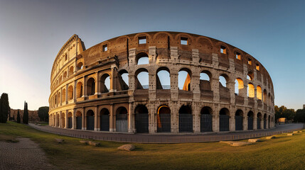 Fototapeta na wymiar A stunning view of the Colosseum at dawn with the warm glow - generative AI