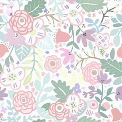 Floral abstract drawing hand-drawn in pastel colors,seamless pattern.