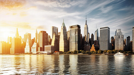 Fototapeta na wymiar New York City on a summer afternoon, Manhattan reflecting in the river - generative ai