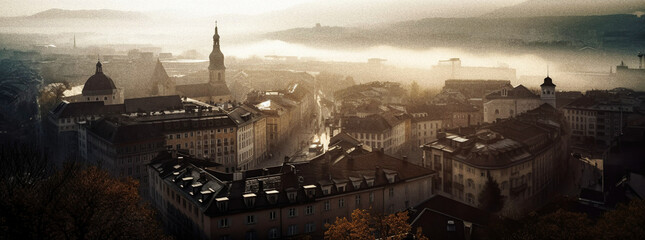 Misty Morning View of Chambéry-Like City - generative ai