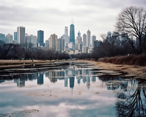 Obraz premium Manhattan Reflections: A Stunning Cityscape by the River - generative ai