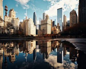 Naklejka premium Manhattan Reflections: A Stunning Cityscape by the River - generative ai