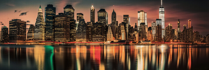 Beautiful Cityscape of Manhattan Reflecting in the River - generative ai
