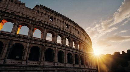 Fototapeta premium Golden Hour at the Colosseum - generative ai