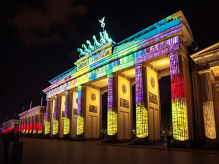 Fototapeta na wymiar Brandenburg gate illuminated at night - generative ai