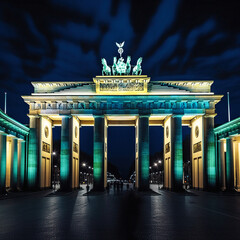 Brandenburg gate illuminated at night - generative ai