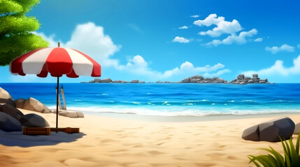 Fototapeta na wymiar Sun-Kissed Beach with Blue Ocean and Relaxing Sunloungers, generative ai