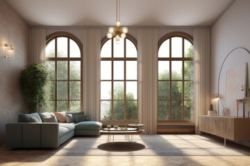 modern living room with natural light and stylish furniture. Generative AI