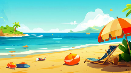 Fototapeta na wymiar A beautiful Vacation Beach with a bright Blue Ocean, generative ai