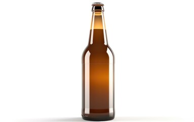 brown bottle of beer with a gold cap isolated on a white background alcohol beer mockup Generative AI